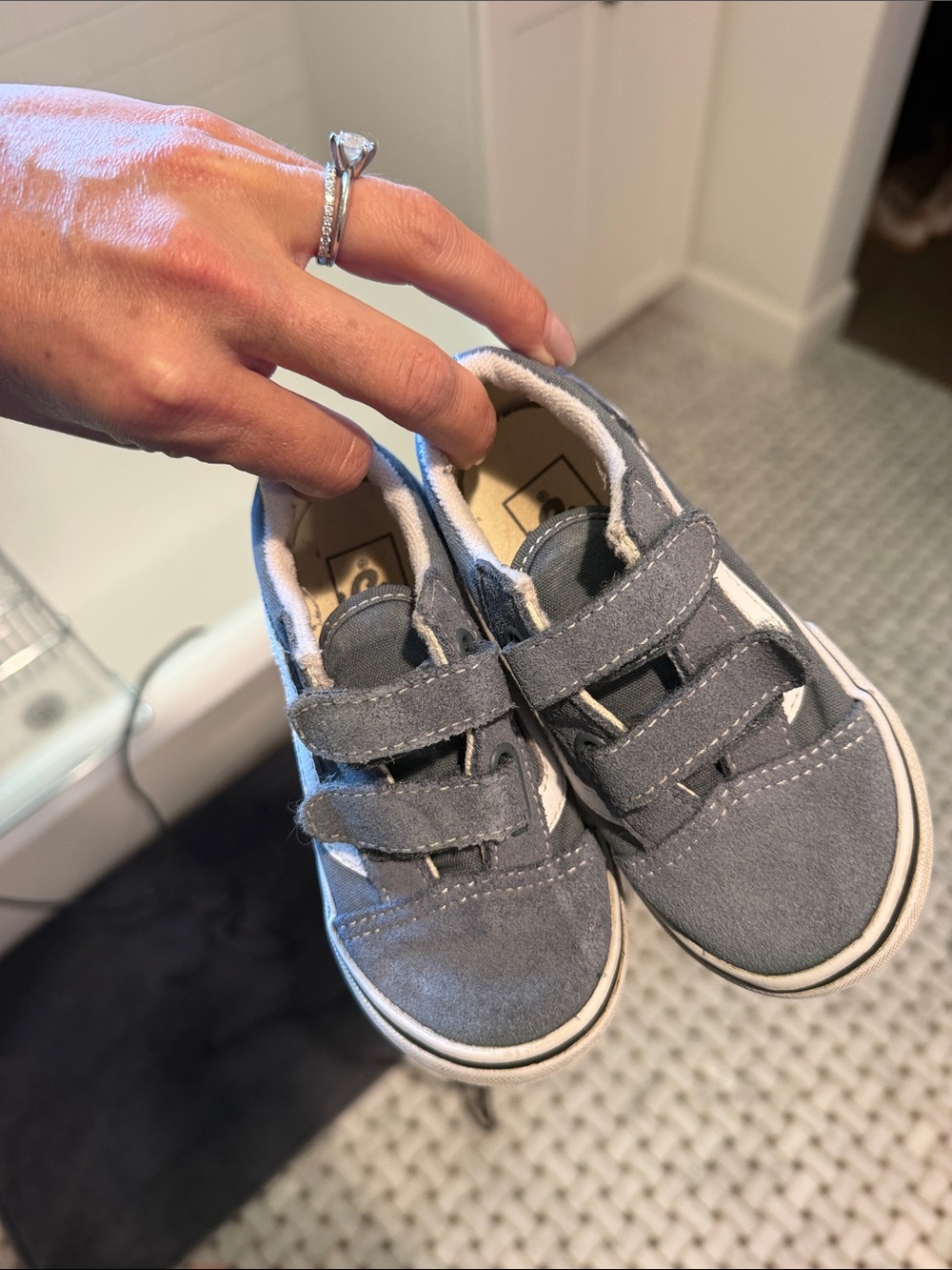 Vans Kids Gray Suede Velcro Sneakers